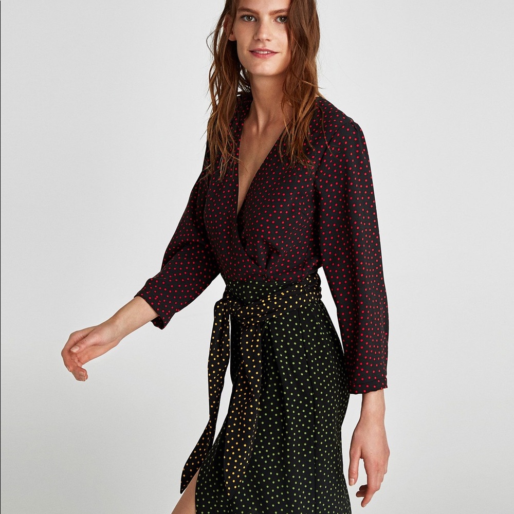 Zara polka dot wrap dress